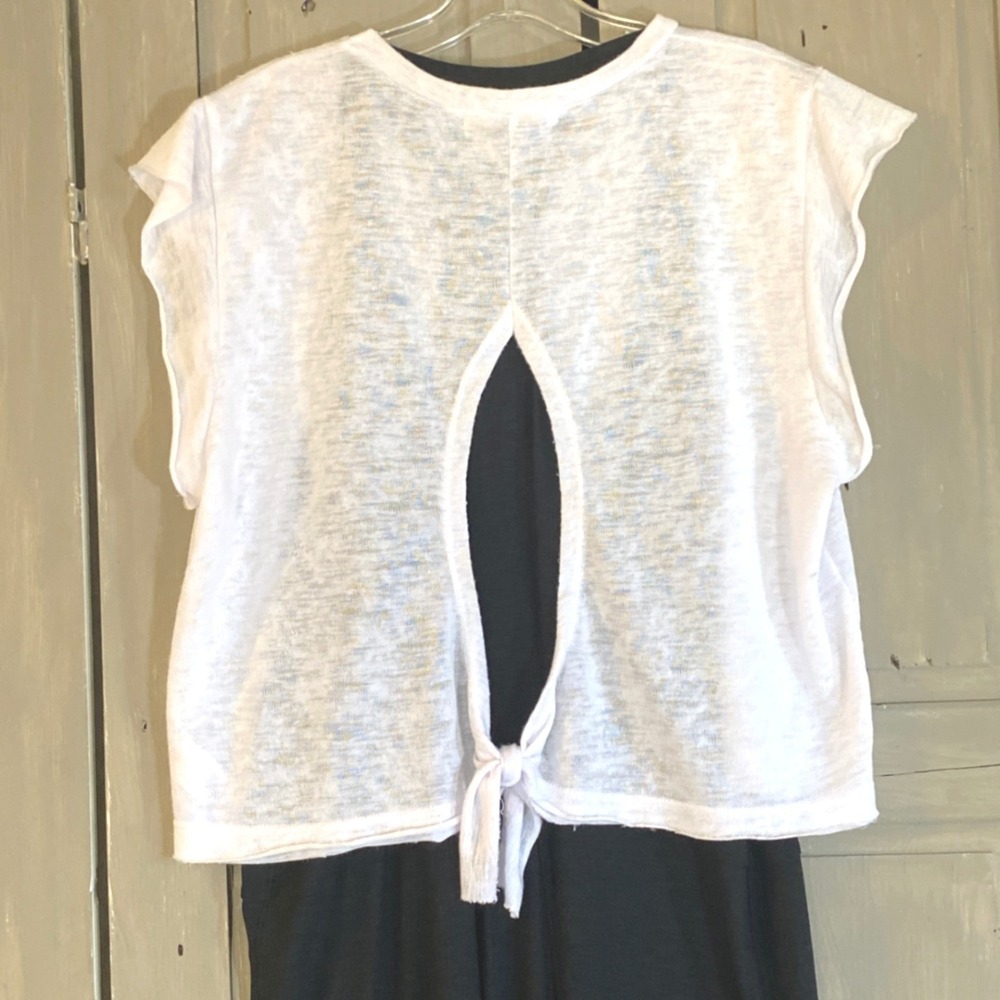 Project Social T White Knit Open Back Tie Crop‎ Tank Top Large Sexy Cute